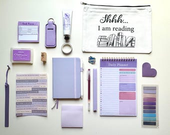 Purple Bookish Bundle - 17 Item Stationery Gift Set for Book Lovers - Journaling & Bookish Accessories