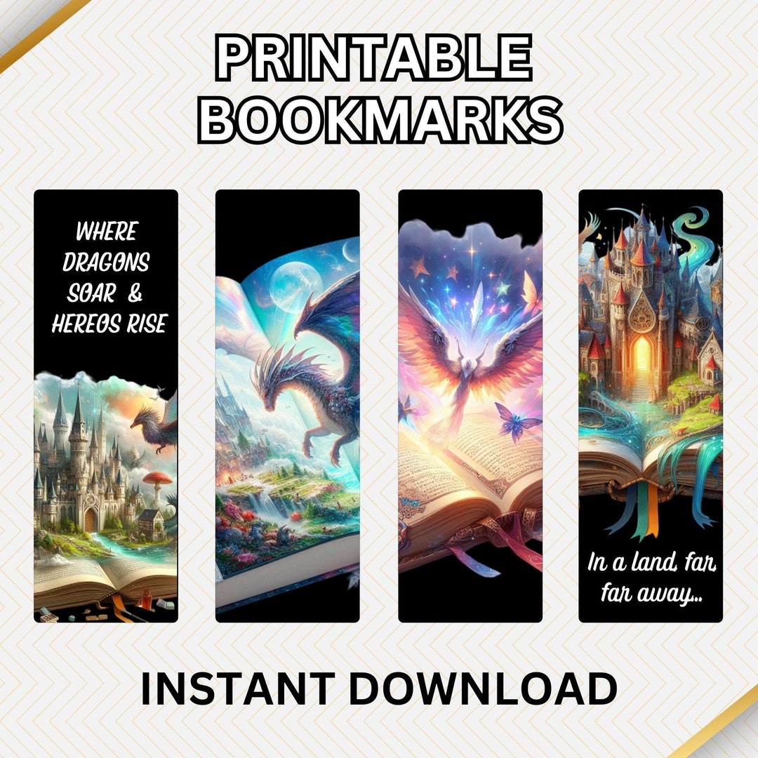 Printable Bookmark Set for Book Lovers Digital Fantasy Bookmark Dragon ...