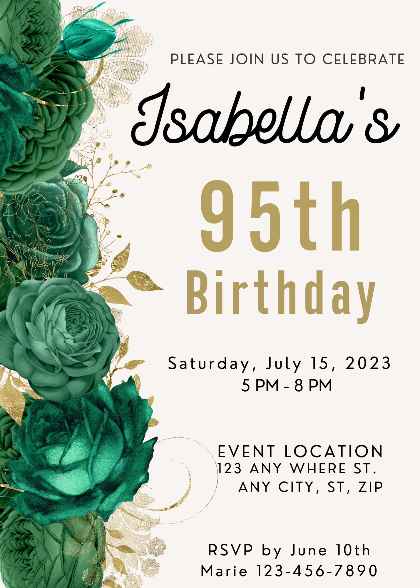 95th Birthday Party Invitation Template With Green Flowers Etsy 95th Birthday Party Invitation Template With Green Flowers Etsy