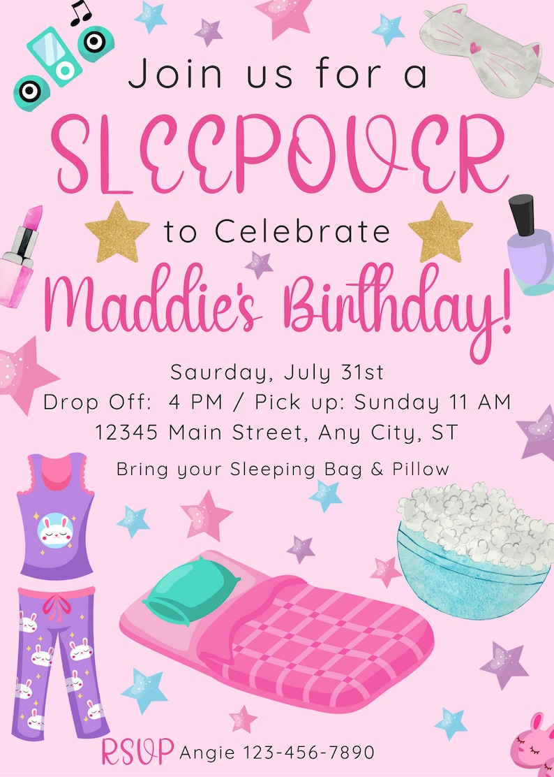 Pajama Party Birthday Invitation Digital PJ Party Evite Bday Invites Pajama Party Birthday Party