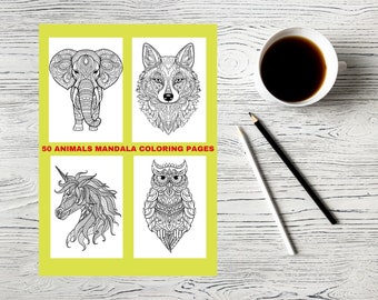 50 páginas para colorear de mandalas de animales