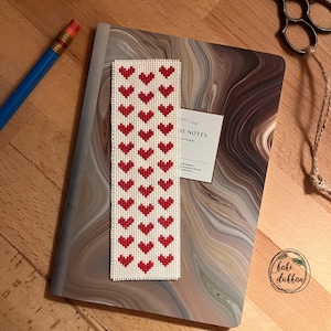 Vintage Red Hearts & Fun &quot;Book Lover&quot; Cross-Stitch Bookmark Set - Valentine’s Day Gift for Book Lovers - PDF Pattern