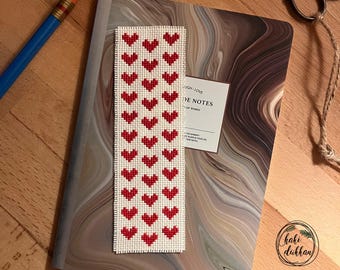 Vintage Red Hearts & Fun "Book Lover" Cross-Stitch Bookmark Set - Valentine’s Day Gift for Book Lovers - PDF Pattern