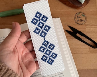 Minimalist Blue Geometric Cross-Stitch Bookmark - Perfect Book Lover Gift - PDF Pattern