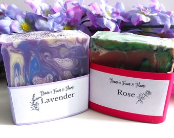 Natural soap gift set, vegan natural handmade soap gift set, rose and lavender handmade soap soap set