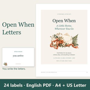 Inglés: Kit de cartas Abre cuando - 24 etiquetas, guías y papel para escribir