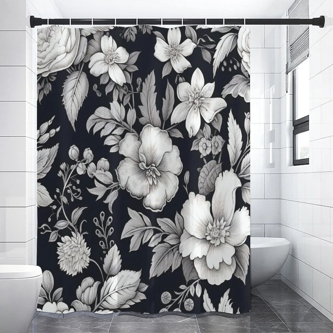 Black And White Floral Shower Curtain