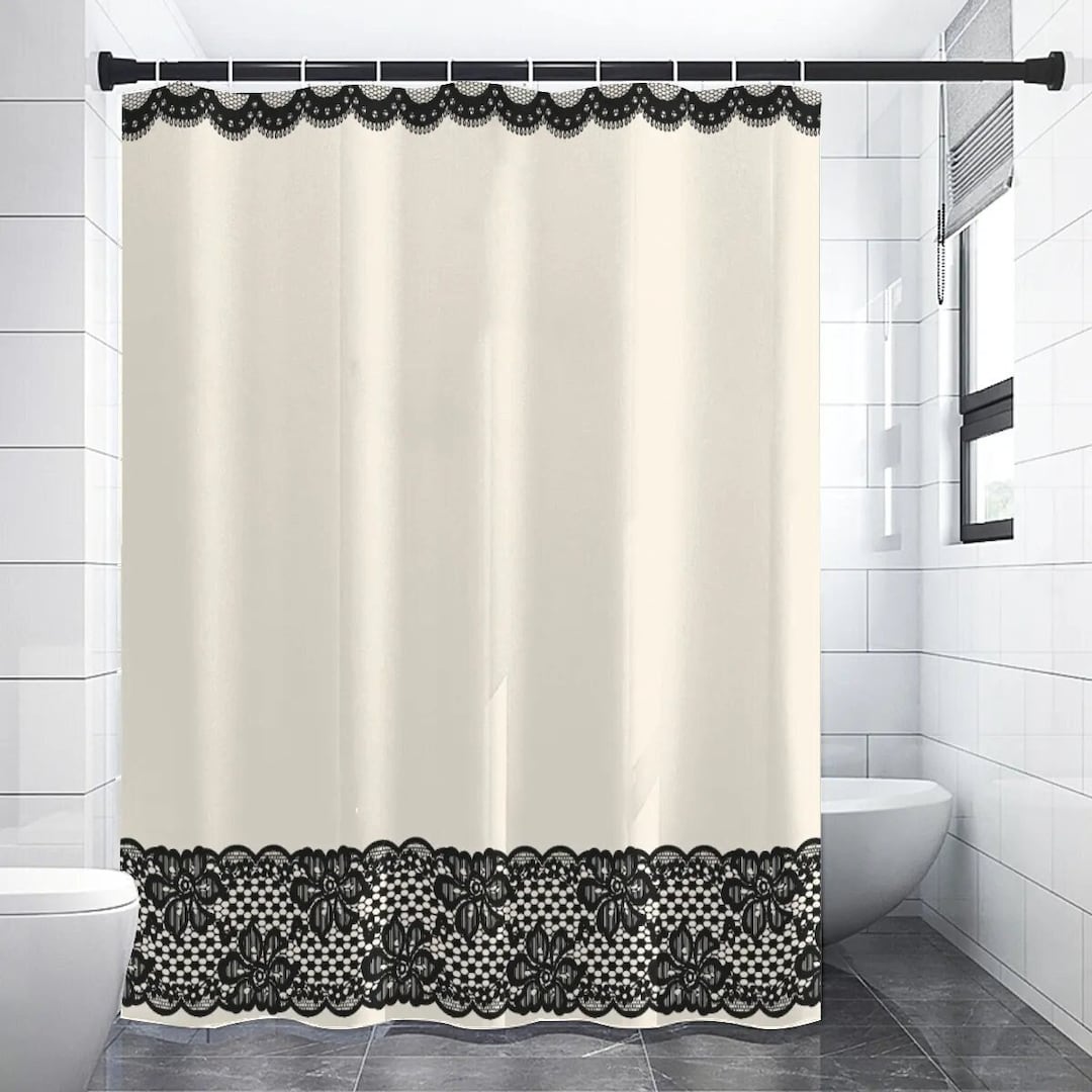 Vintage Cream and Black Lace Shower Curtain Etsy