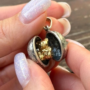 Gold-Plated Teddy Bear Locket Charm Pendant in Silver Nut, Unique Gift for Her, Keepsake Jewelry, Cute and Quirky Gift
