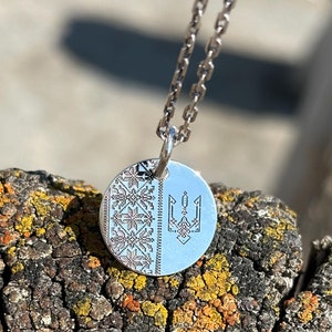 Ukrainian embroidery trident pendant tryzub necklace
