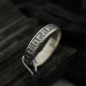 Viking Elder Futhark Runes Ring - Silver Norse Band, Viking Wedding Ring Inspired by Norse Mythology, Unique Viking Jewelry