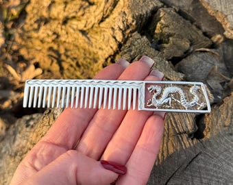 Peine para el cabello de plata 925 con diseño de dragón: peine intrincado de plata con forma de dragón para peinar el cabello