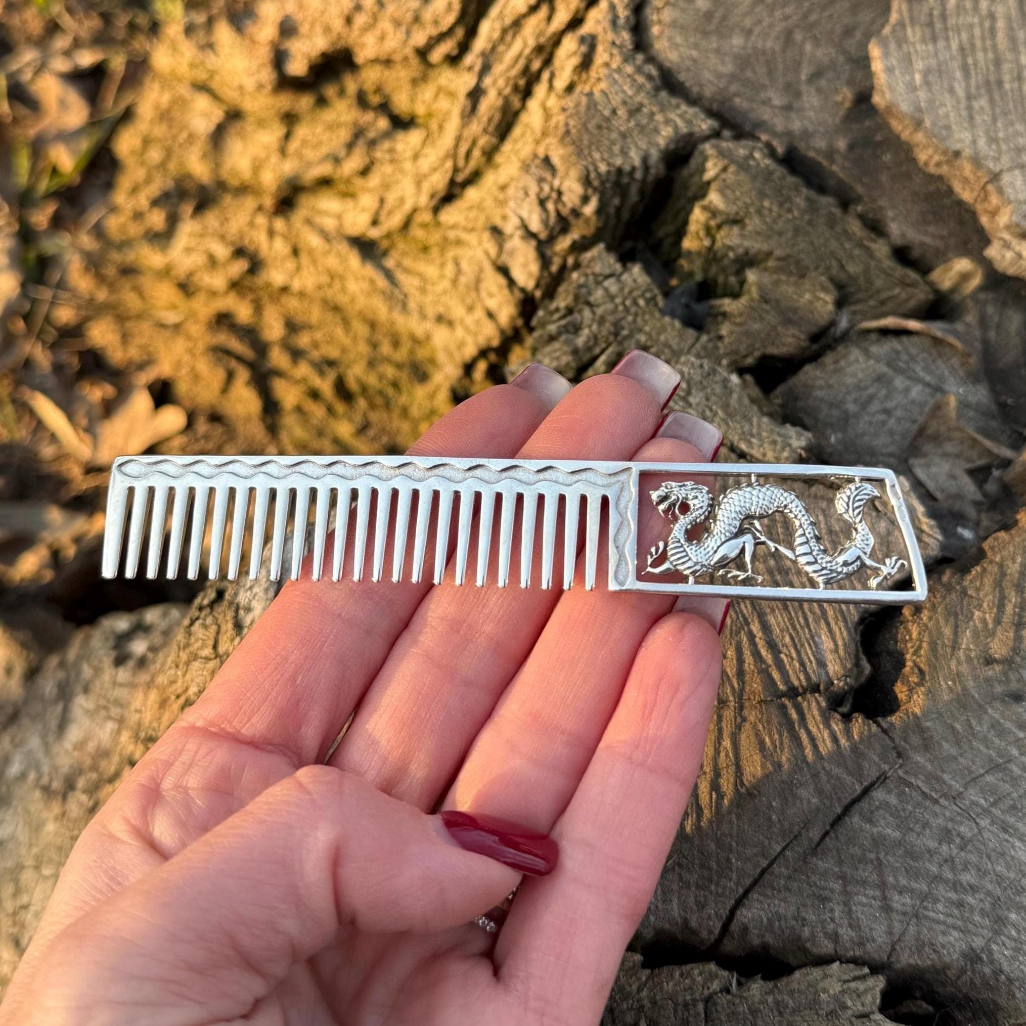 ドラゴンデザインの925シルバー製ビアード＆ヘアコーム - ヘア