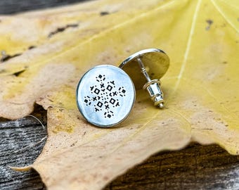 Vyshyvanka Beauty: Ukrainian Ornament Embroidery Earrings in Sterling Silver