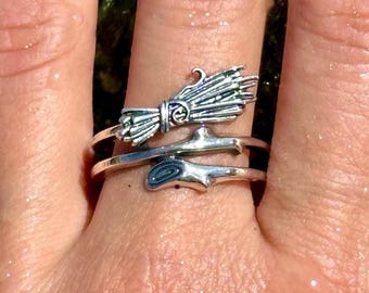 Witchy Broomstick Silver Ring - Witchcraft Charm