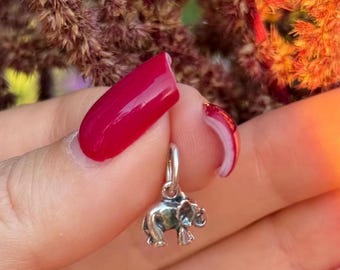 Sterling Silver Elephant Charm – Lucky Animal Pendant, Small Elephant Jewelry, Silver Talisman with Gemstone for Women