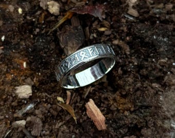 Viking Elder Futhark Runes Ring - Silver Norse Band, Viking Wedding Ring Inspired by Norse Mythology, Unique Viking Jewelry
