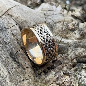 Viking Celtic Knot Ring – Sterling Silver or Gold Wide Band – Nordic Norse Knotwork Jewelry for Men and Women
