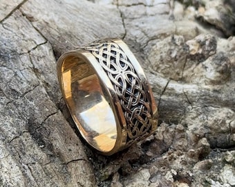 Viking Celtic Knot Ring – Sterling Silver or Gold Wide Band – Nordic Norse Knotwork Jewelry for Men and Women