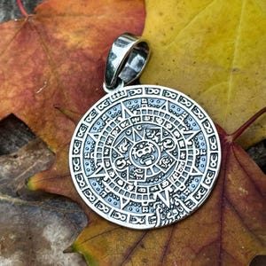 Sterling Silver 925 Inca Calendar Pendant - Mayan & Aztec Art Calendar Jewelry