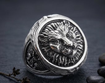 Anillo León Ángel Mono - Símbolo de fuerza, sabiduría y protección, anillo simbólico de león, anillo gótico para hombre, anillo espiritual de animal