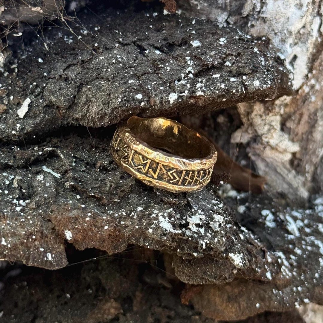 Hammered Viking Rune Ring • Elder Futhark Rune Band • Norse Alphabet ...