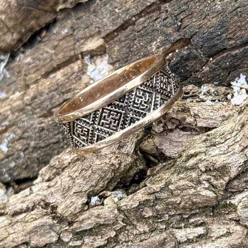 Slavic Rings Ethnic Vyshyvanka Ring – Traditional Ukrainian Slavic Ornament, Bronze ...