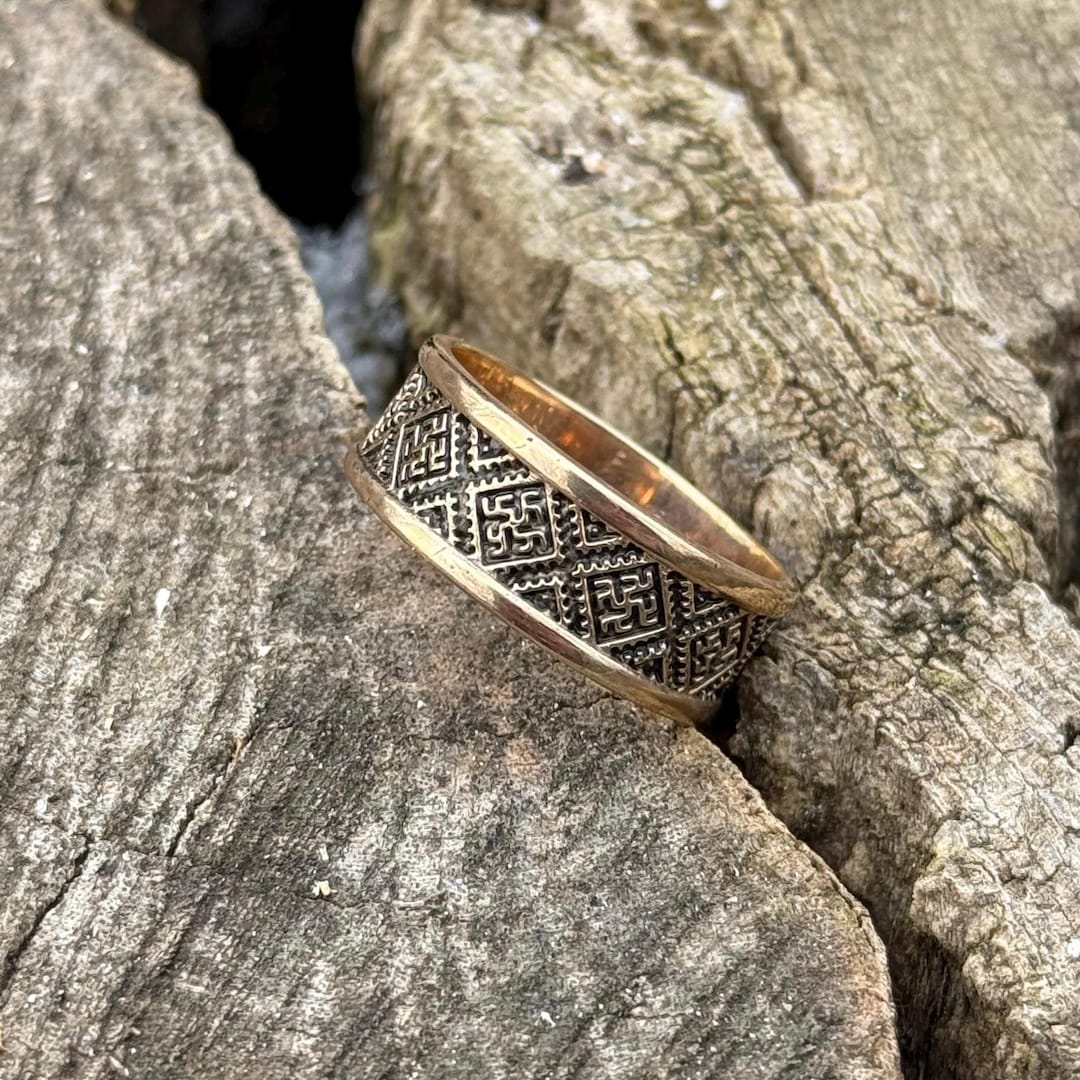 Slavic Rings Ethnic Vyshyvanka Ring – Traditional Ukrainian Slavic Ornament, Bronze ...