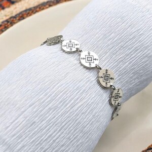 Ukraine ornament silver beaded bracelet ukrainian embroidery jewelry