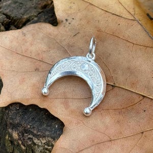 Enamel Moon Amulet Necklace – Sterling Silver Lunula Pendant, Ancient Lunar Talisman Jewelry, Protective Moon Necklace for Women