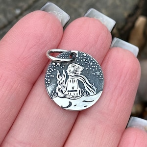 The Little Prince engraving coin Silver dainty pendant