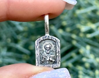 Saint Nicholas Silver Pendant - Handcrafted Religious Jewelry, Patron Saint of Gifts, Christmas Gift, Christian Necklace