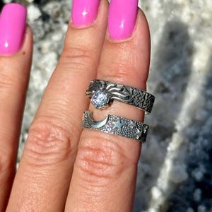 Vintage Sonne und Mond Ring Set | Art Deco Passende Himmlische Mond & Stern Ringe