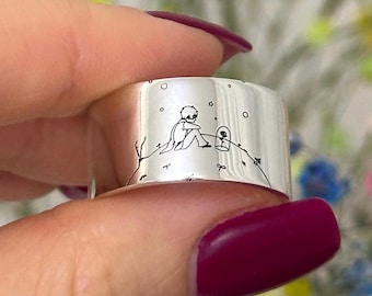 Anillo personalizado de «El Principito» grabado - Joyería literaria personalizada, regalo único