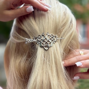 Celtic Silver Hair Clip – Handmade Viking Knot Hair Barrette for Women – Norse Style Hairpin – Sterling Silver Hair Jewelry