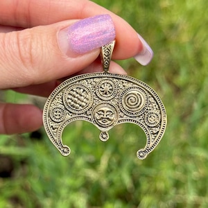 Bronze Crescent Necklace | Slavic Amulet Lunula Moon Symbol | Handcrafted Slavic Pagan Jewelry