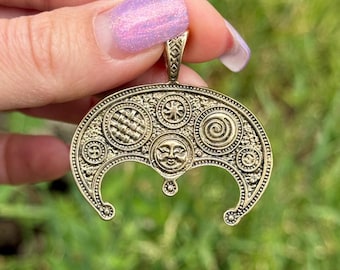 Bronze Crescent Necklace | Slavic Amulet Lunula Moon Symbol | Handcrafted Slavic Pagan Jewelry