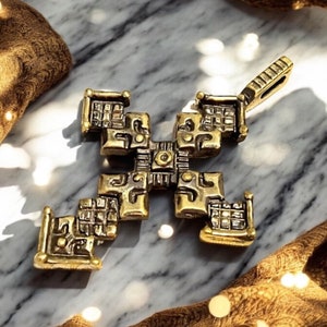 Maltese Cross Pendant - Medieval Brass Cross Necklace - Viking Pagan Norse Cross - Vintage Style Jewelry