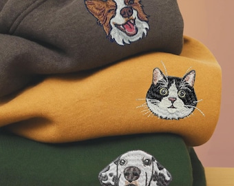 Bluza z haftem dla zwierząt, Bluza z haftem pyska psa lub kota ze zdjęcia, Spersonalizowana bluza z kapturem dla zwierząt, Prezent świąteczny dla miłośników zwierząt