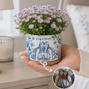 Gepersonaliseerde bloempotten met foto van je beste vriendin, op maat gemaakte keramische tuincadeaus voor haar, verjaardagscadeau voor je beste vriendin, oma, zus