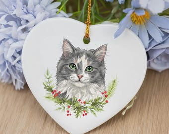 Spersonalizowana ozdoba w kształcie serca ze zwierzakiem, spersonalizowany portret zwierzaka wykonany akwarelą, prezent dla miłośnika psów i kotów, pamiątka na pamiątkę, spersonalizowany prezent ze zdjęciem zwierzaka