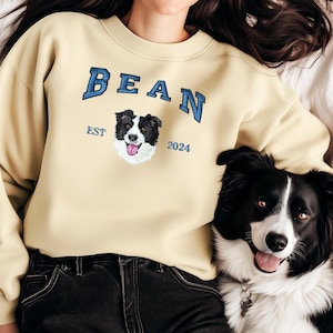 Custom Dog Cat Face Embroidered Sweatshirt, Dog Cat Sweatshirt, Dog Cat Pet Lover Sweatshirt, Personalized Christmas Birthday Gift For Mom