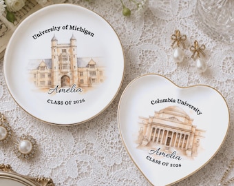 Custom University Ceramic Ring Dish, Personalized Graduation Jewelry Tray, Class of 2026 Keepsake