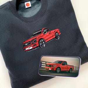 Custom Embroidered Car Sweatshirt, Personalized Car Photo Embroidered Hoodie, Classic Truck Portrait, Car Lover Gift For Him, Gift For Dad