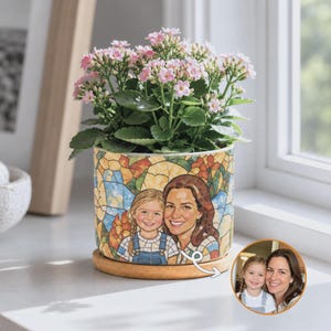Personalized Family Photo Planter, Custom Ceramic Succulent Pot for Mom or Grandma, Family Photo Gift for Christmas