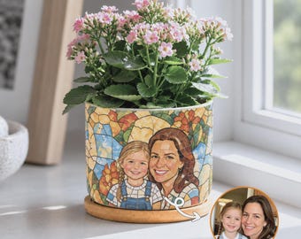 Personalized Family Photo Planter, Custom Ceramic Succulent Pot for Mom or Grandma, Family Photo Gift for Christmas