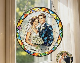 Personalized Anniversary Gift, Custom Couple Photo Suncatcher, Wedding Gift for Newlyweds, Wedding Keepsake, Romantic Couple Gift
