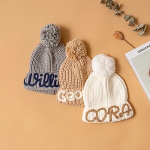Chapéu de inverno personalizado para bebê Gorro bordado Presente para crianças Gorros clássicos para adultos Gorros de inverno Chapéus quentes Gorro personalizado Chapéus com texto personalizado
