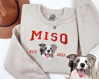 Custom Dog Face Embroidered Sweatshirt, Dog Lovers Sweatshirt, Dog Photo Embroidered Hoodie, Gift for Pet Lovers, Pet Embroidery Sweater