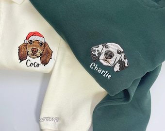 Bluza z haftowanym pyskiem psa lub kota ze zdjęcia, spersonalizowana bluza z haftowanym wizerunkiem zwierzaka, spersonalizowana bluza z kapturem dla zwierzaka, prezent świąteczny dla miłośników zwierząt